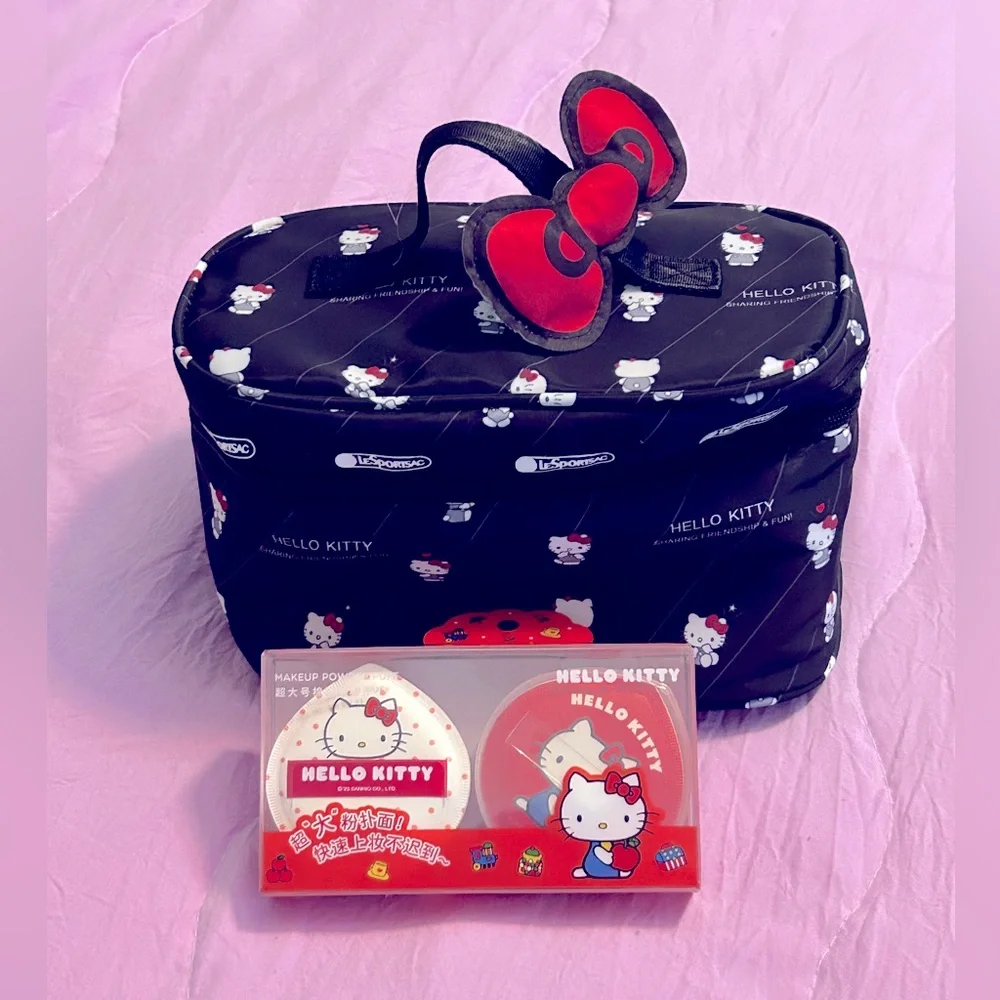 Sanrio Hello Kitty Black Cosmetic Bag with Red Bow Accent